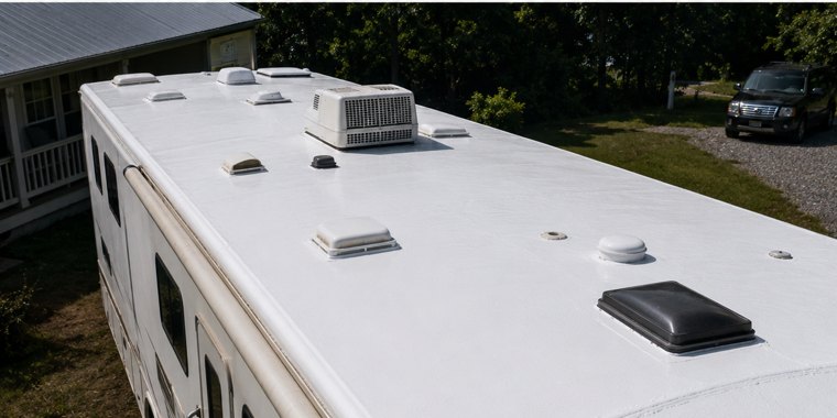 RV roof after silicone coating